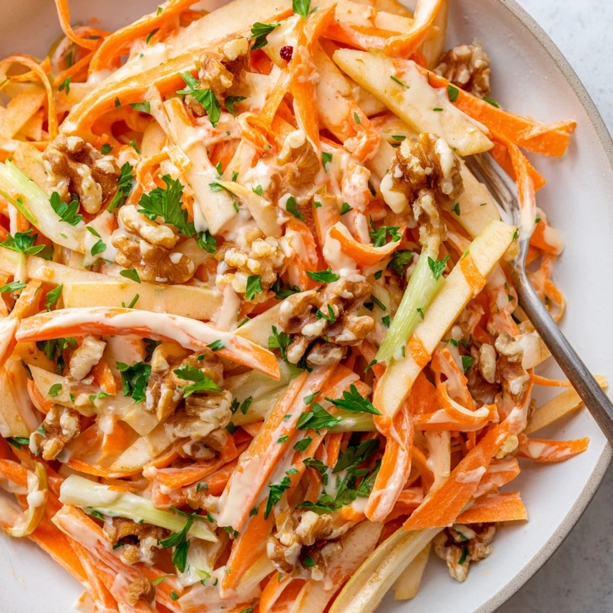Crunchy Apple Carrot Salad With Creamy Citrus Dressing, crisp apples and shredded carrots