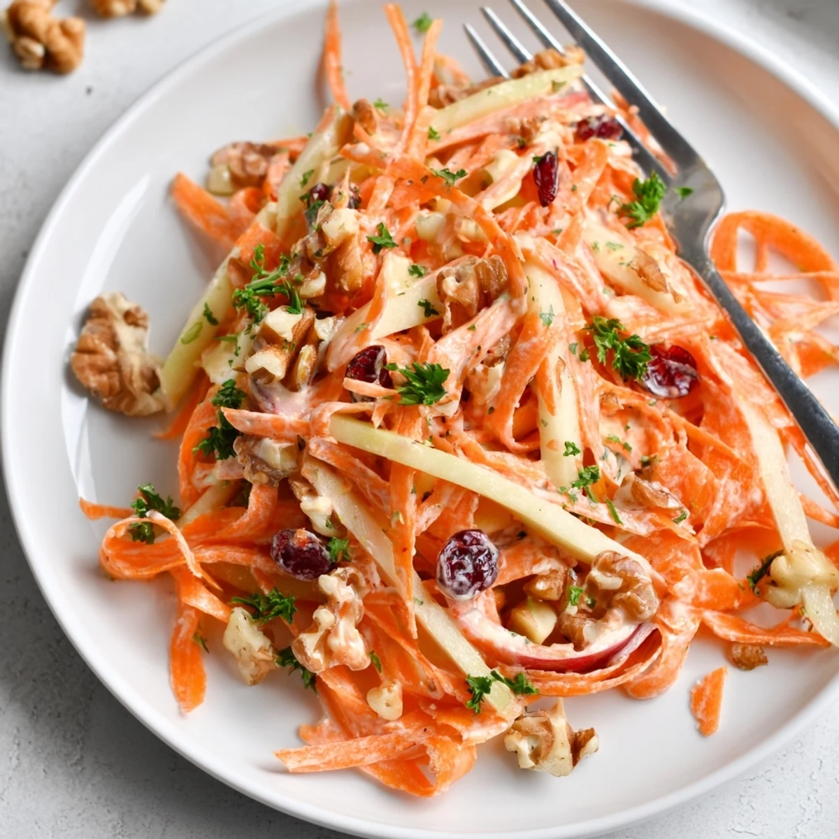 Crunchy Apple Carrot Salad With Creamy Citrus Dressing, bright citrus aroma and crunchy nuts