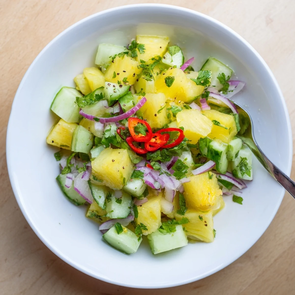 Pineapple Cucumber Salad with lime vinaigrette, juicy pineapple and crunchy cucumber
