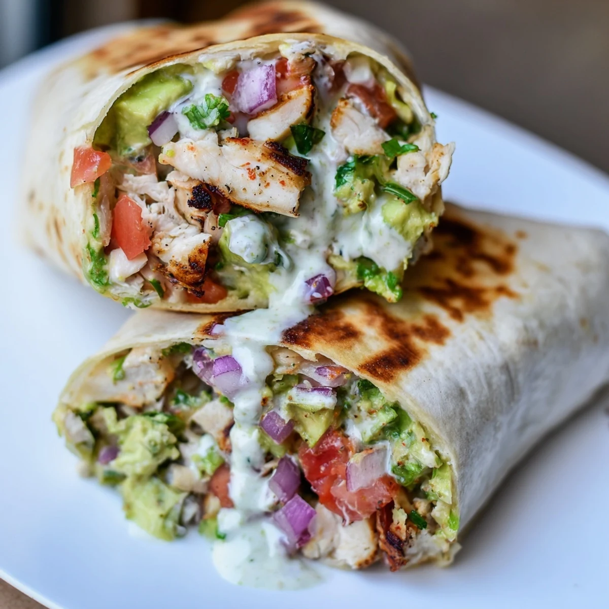 Family style Chicken Avocado Ranch Burritos for quick lunch, buttery tortilla and zesty ranch