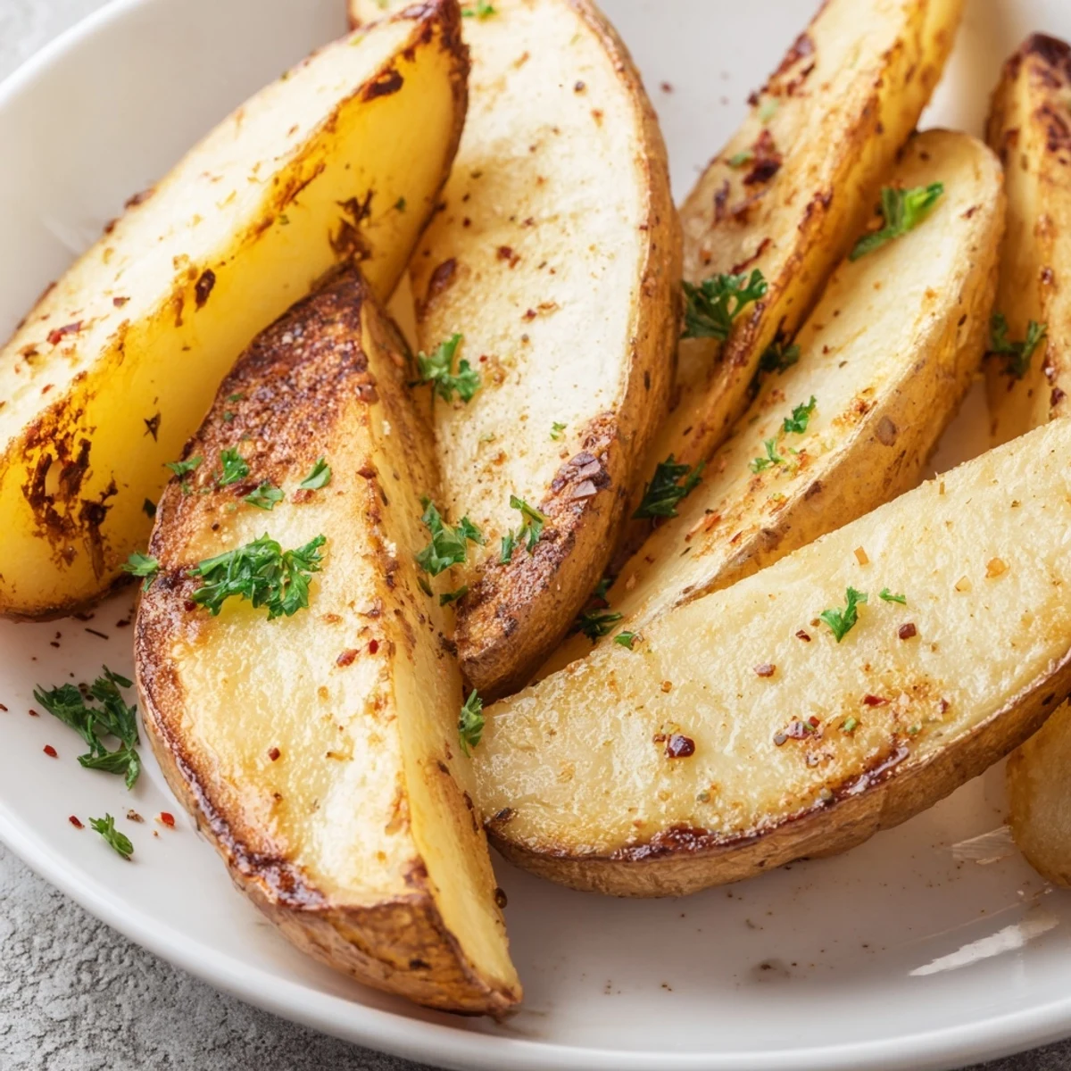 Seasoned Potato Wedges resting on parchment paper, ready for baking and dipping