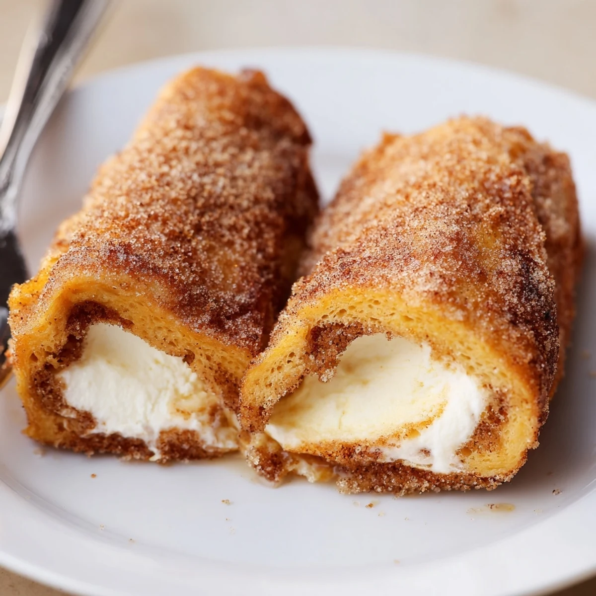 Cinnamon Roll French Toast Roll Ups served warm with maple syrup and powdered sugar