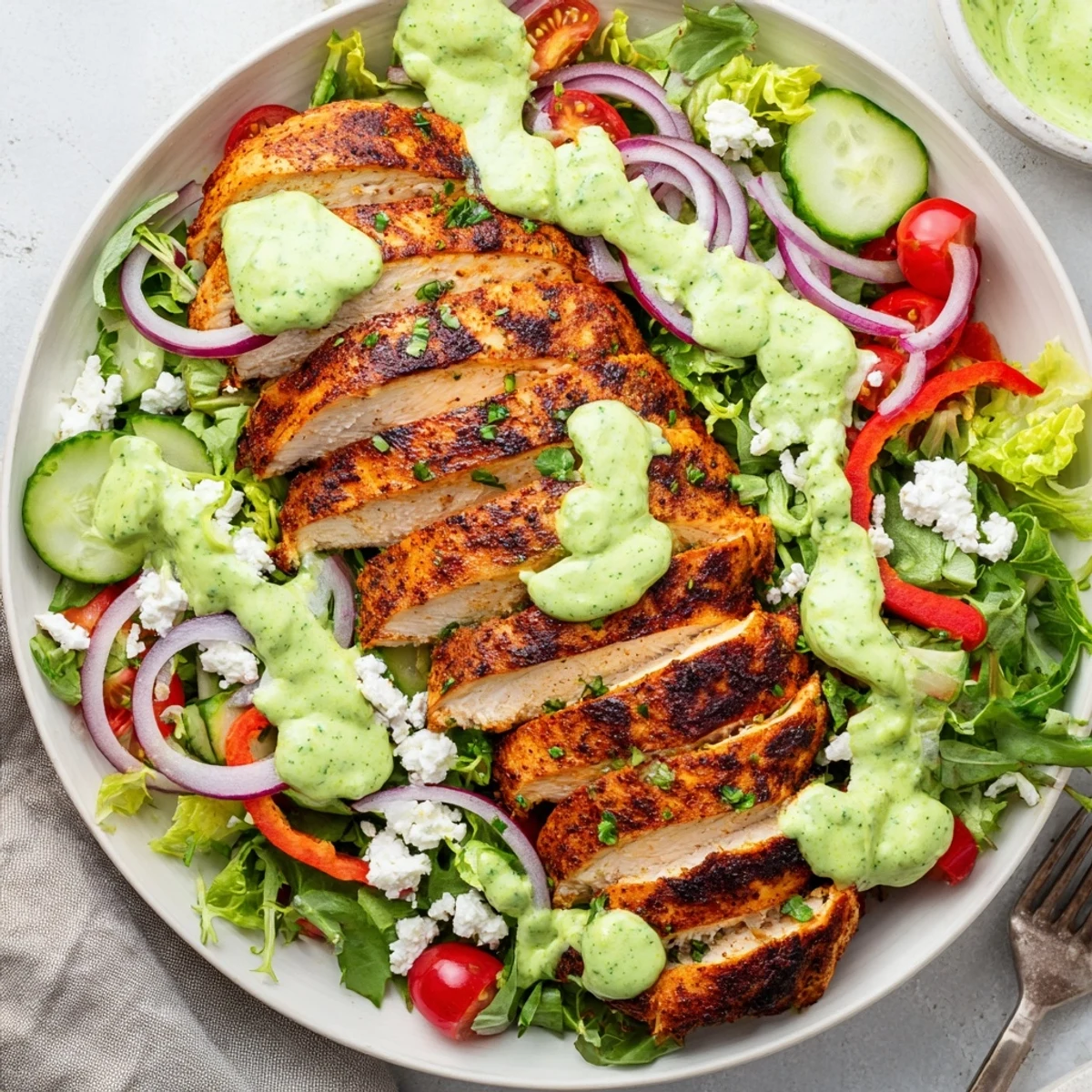 Grilled Chicken Salad Avocado Herb Dressing Recipe with creamy lime dressing, cherry tomatoes