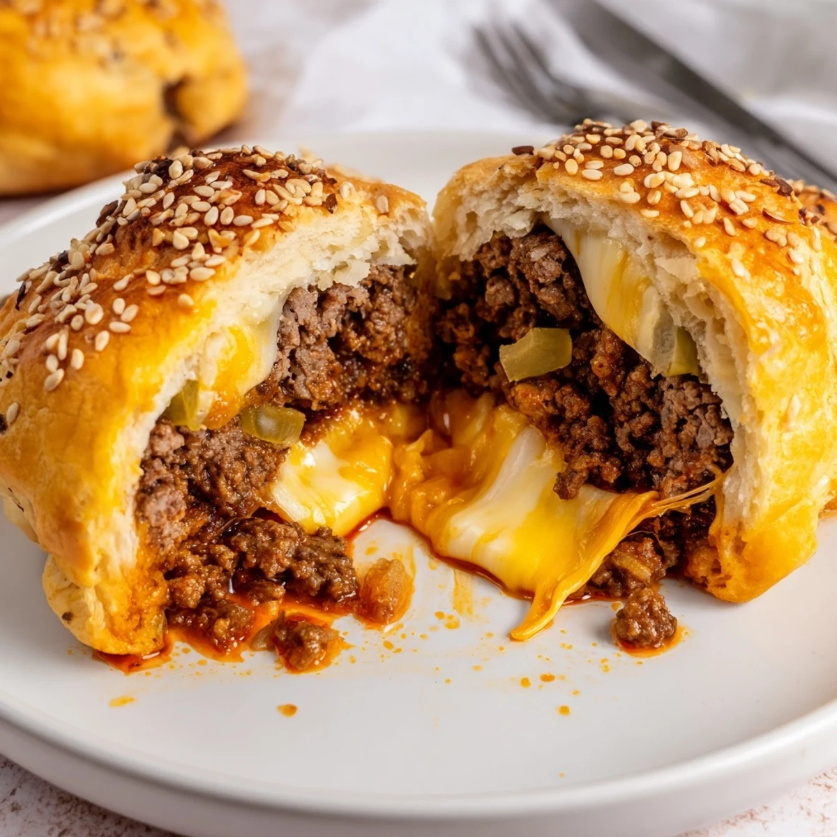 Hand-held Cheesy Cheeseburger Bombs Explosion Recipe steaming, served with tangy ketchup dip