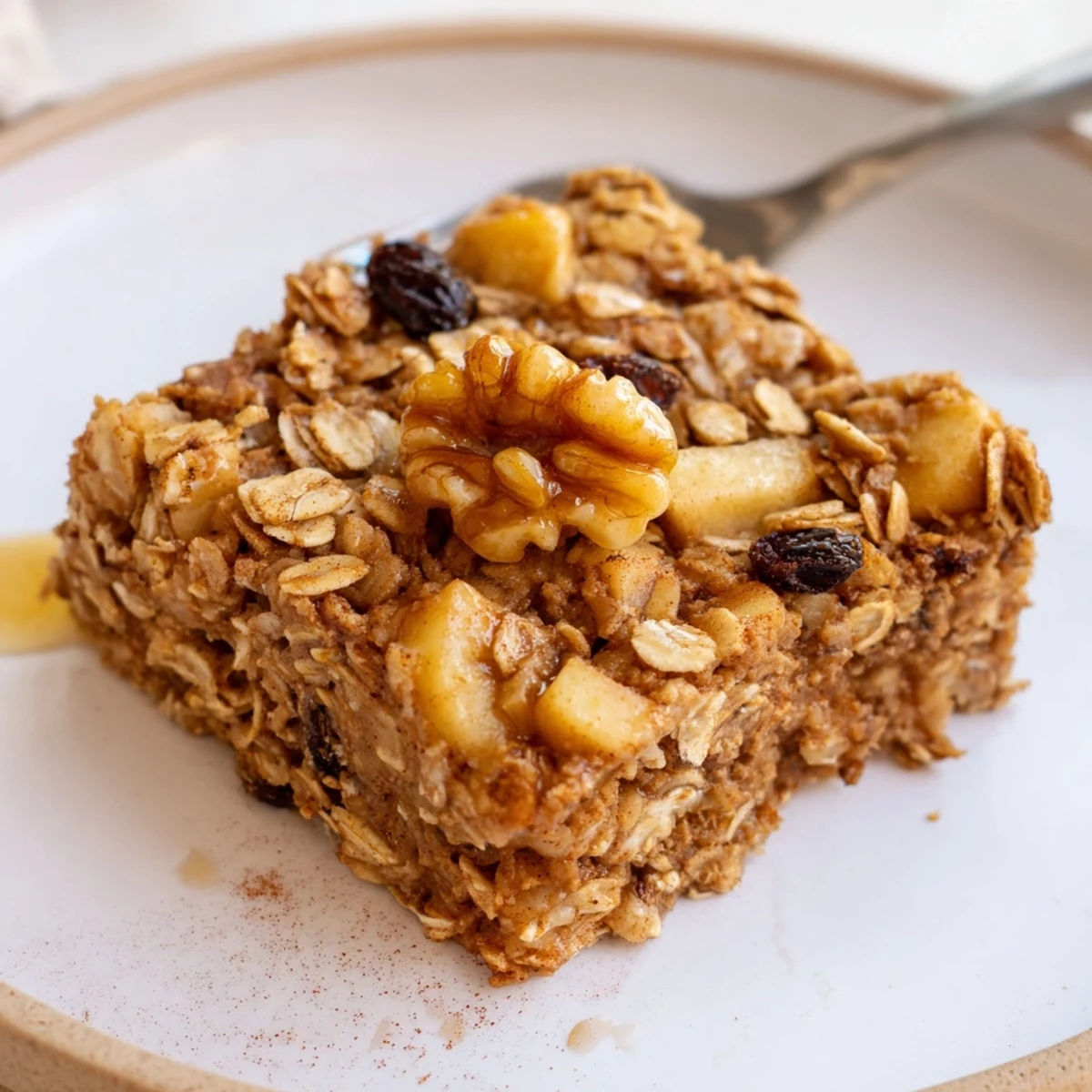 Steaming Delicious Apple Cinnamon Oatmeal Bake Recipe For Mornings with golden crust  