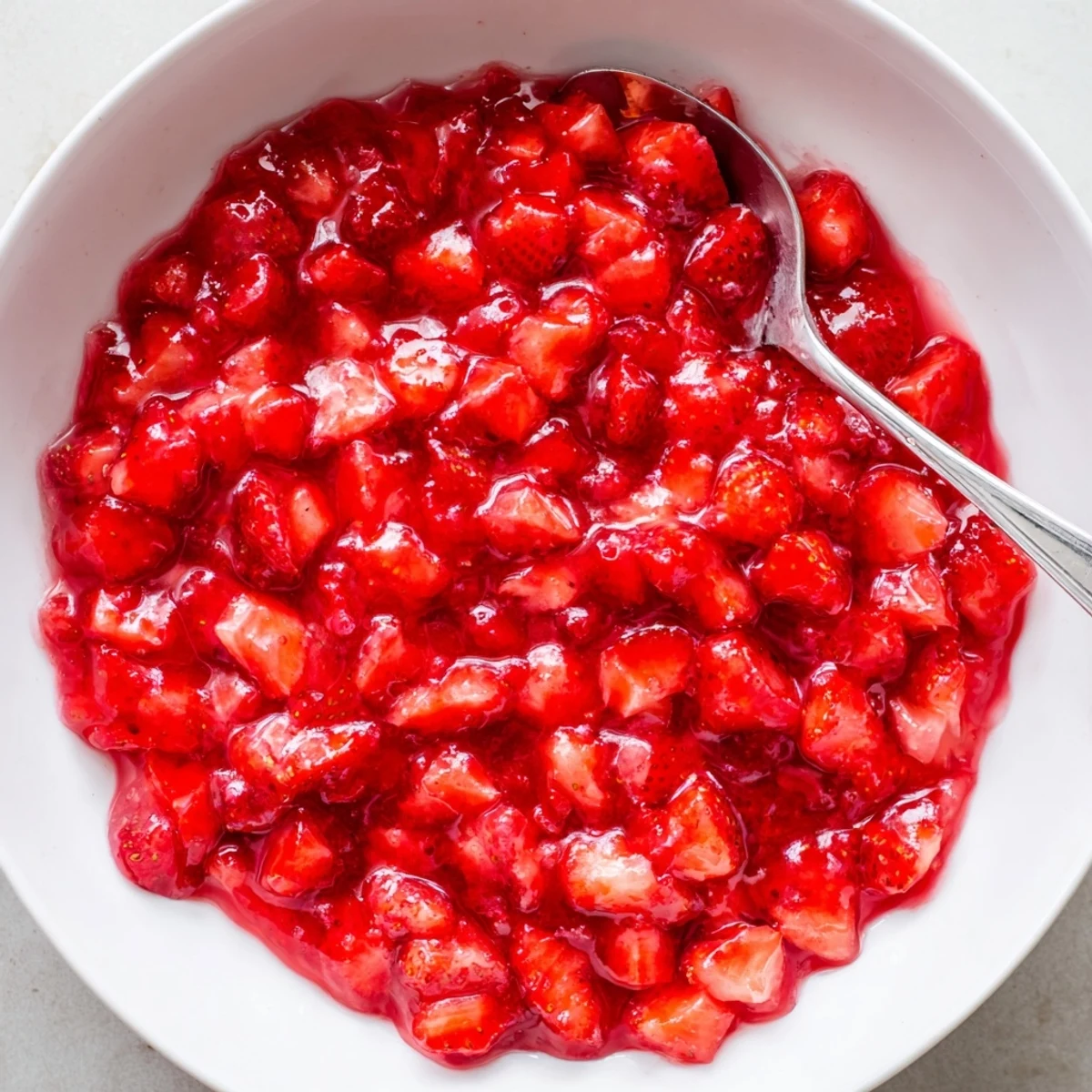 Glossy ruby filling spread between cake layers, Strawberry Cake Filling Recipe.