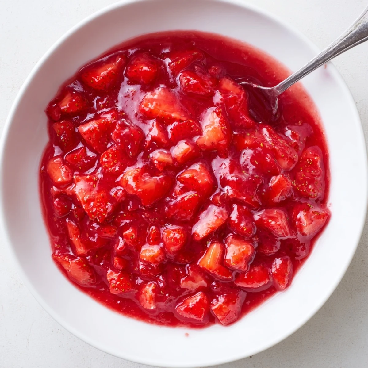 Chilled in a bowl, ready to spoon onto cupcakes, Strawberry Cake Filling Recipe.