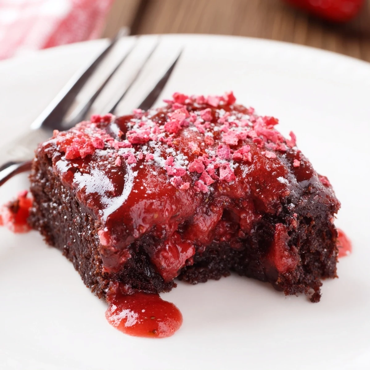 Warm Strawberry Brownies Recipe fresh from oven, steam rising, ready to serve.