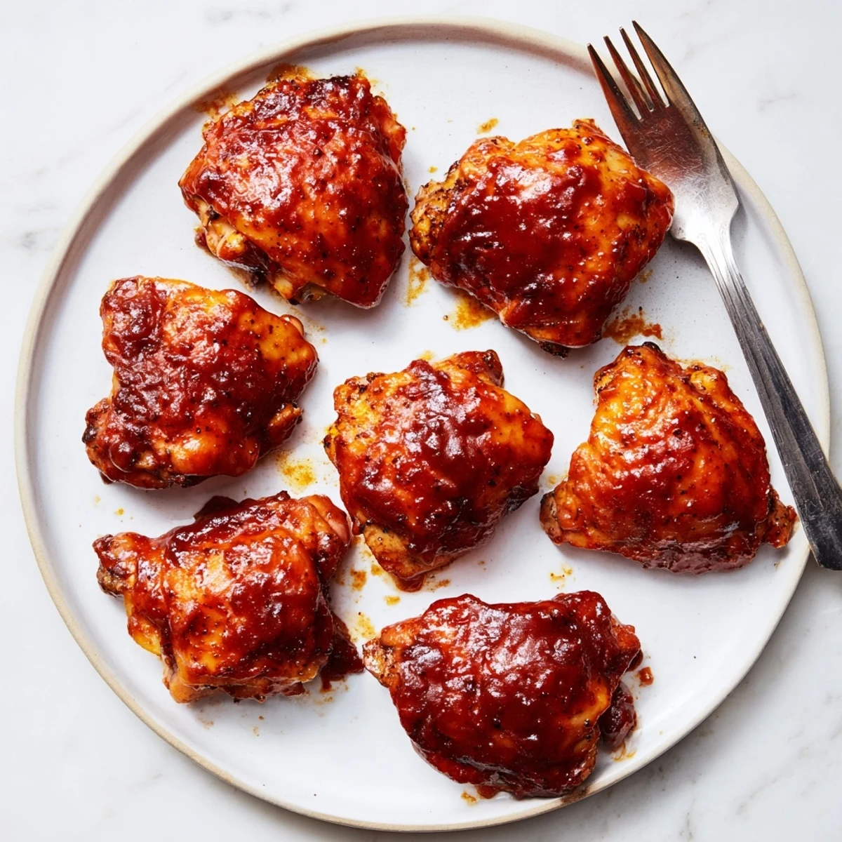 Juicy oven baked BBQ chicken thighs recipe featuring caramelized edges and rich smoky flavor