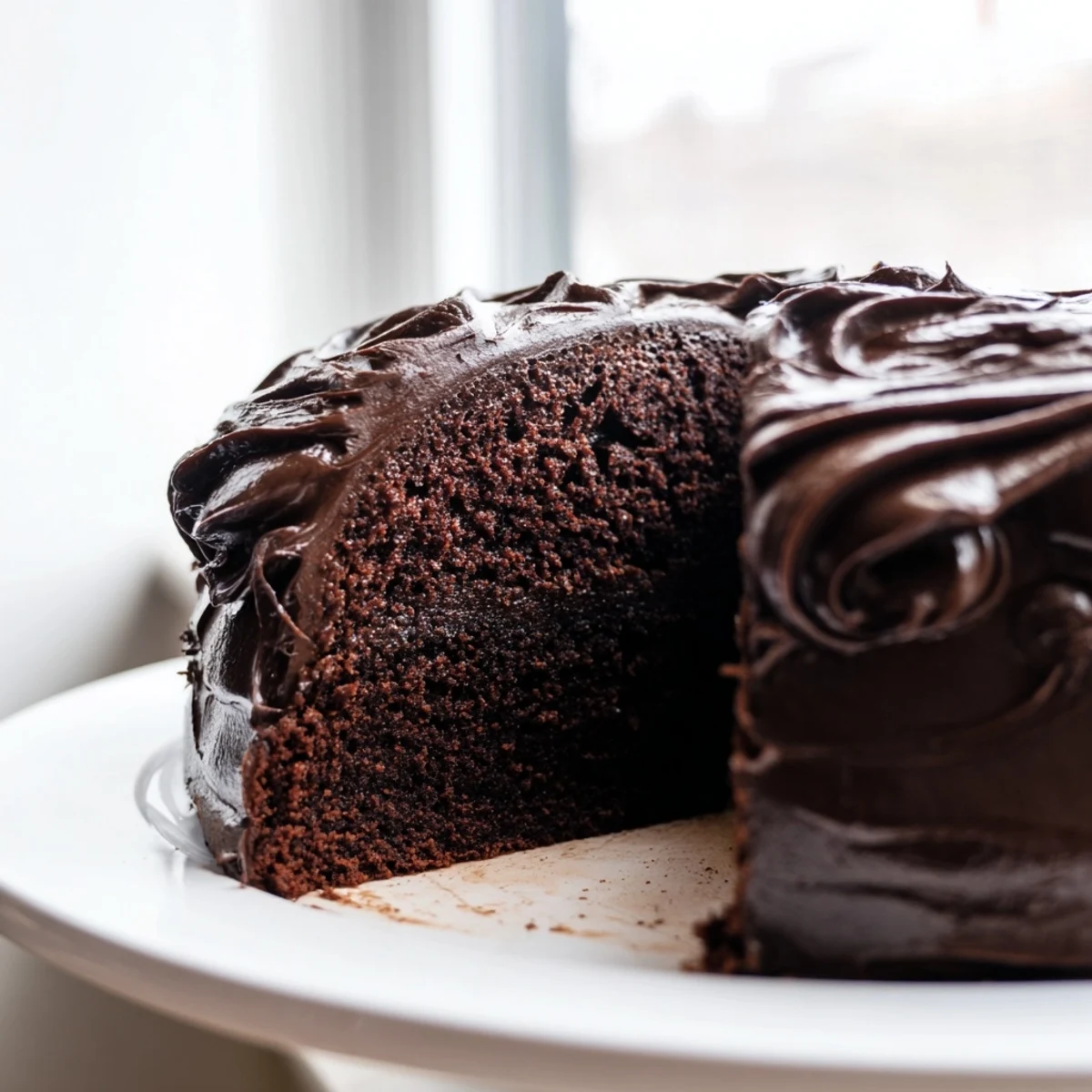 Decadent Matilda Chocolate Cake featuring fudgy texture and silky buttercream frosting garnished with chocolate shavings