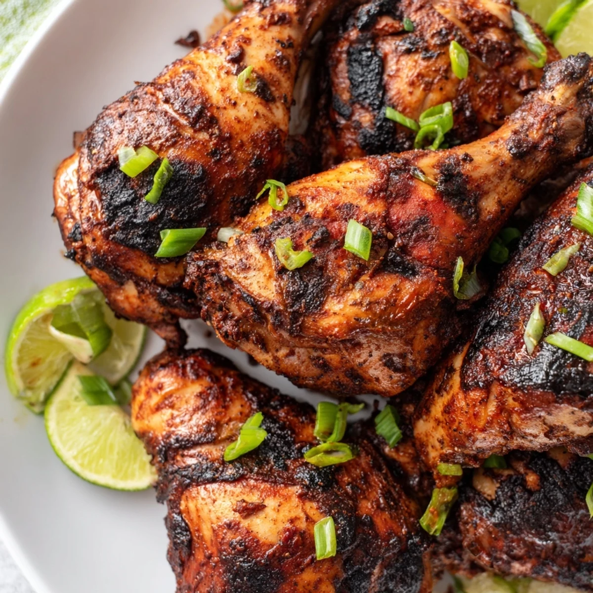 Mouthwatering Jamaican jerk chicken drumsticks glazed in spicy wet marinade, perfectly grilled