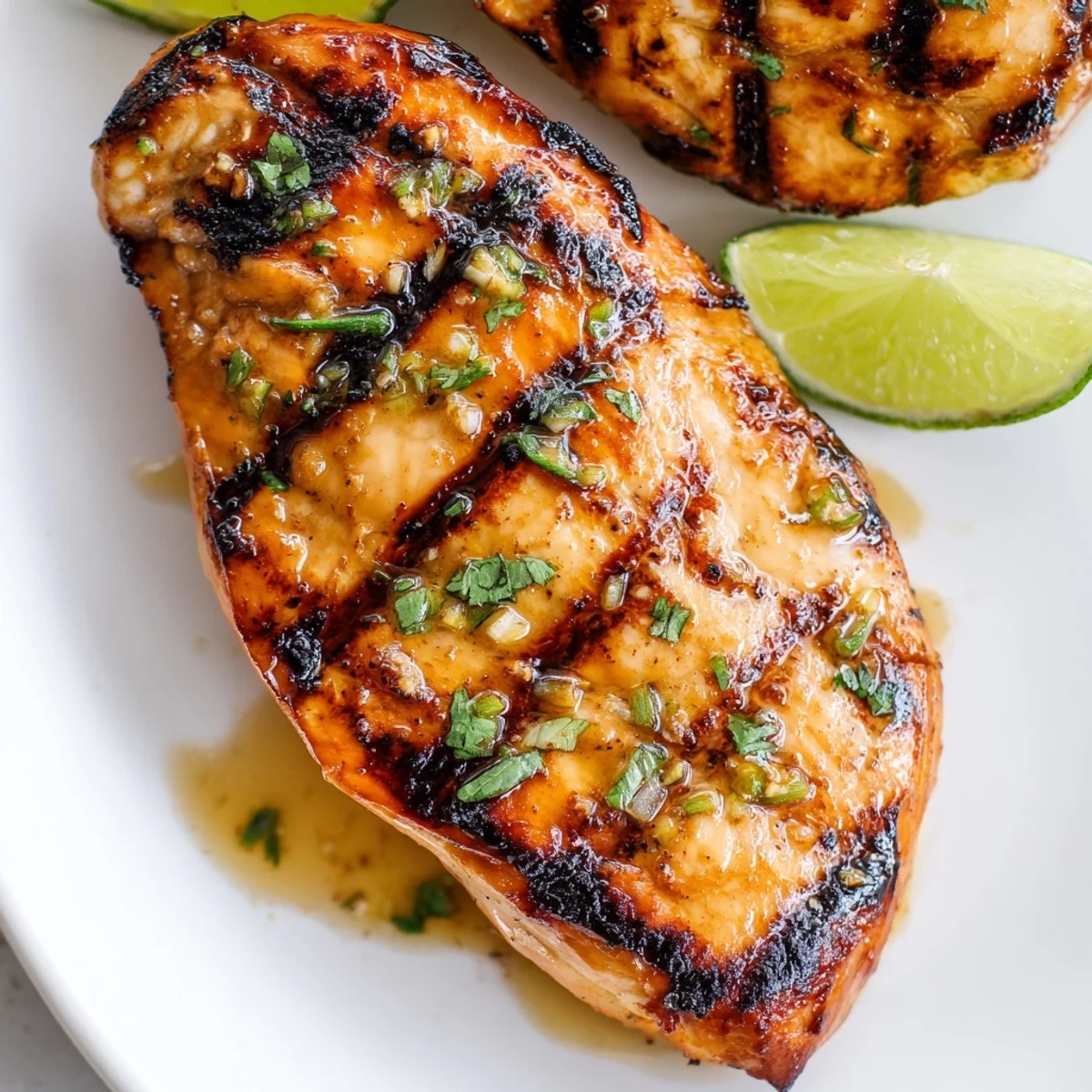 Sliced Key West Grilled Chicken on platter, tangy citrus aroma and steam