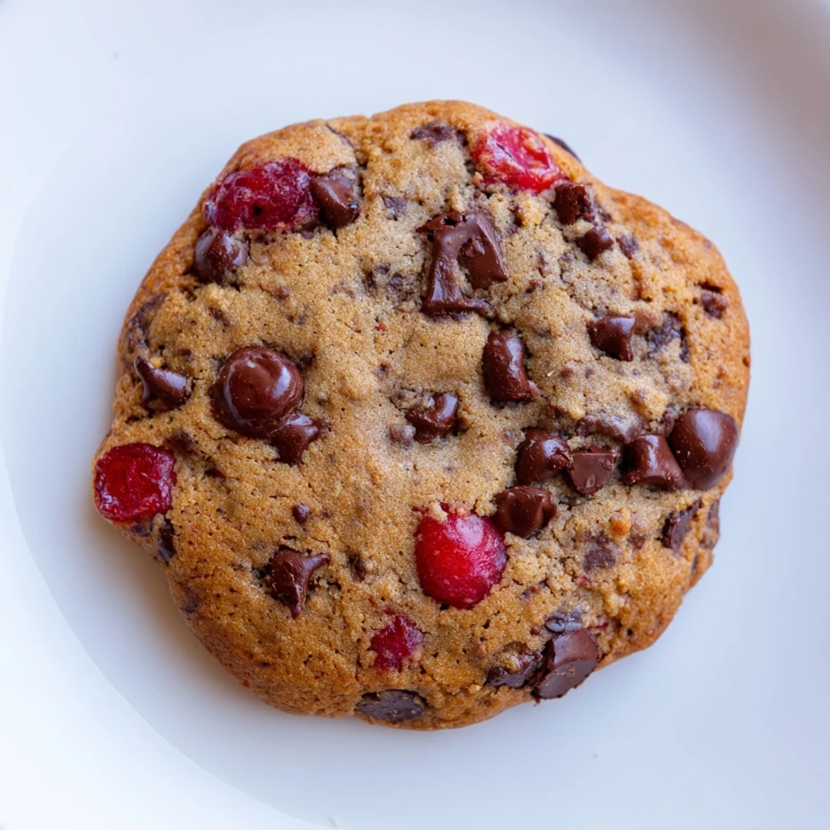 Chewy homemade maraschino cherry chocolate chip cookies fresh from the oven with gooey chocolate chunks and sweet cherry pieces