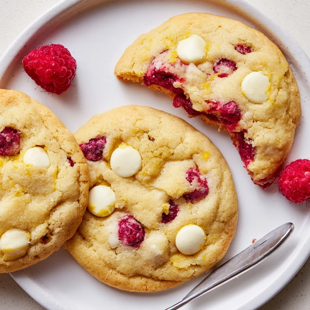 Fresh-baked Chewy Lemon Raspberry Cookies with soft centers and bright citrus aroma