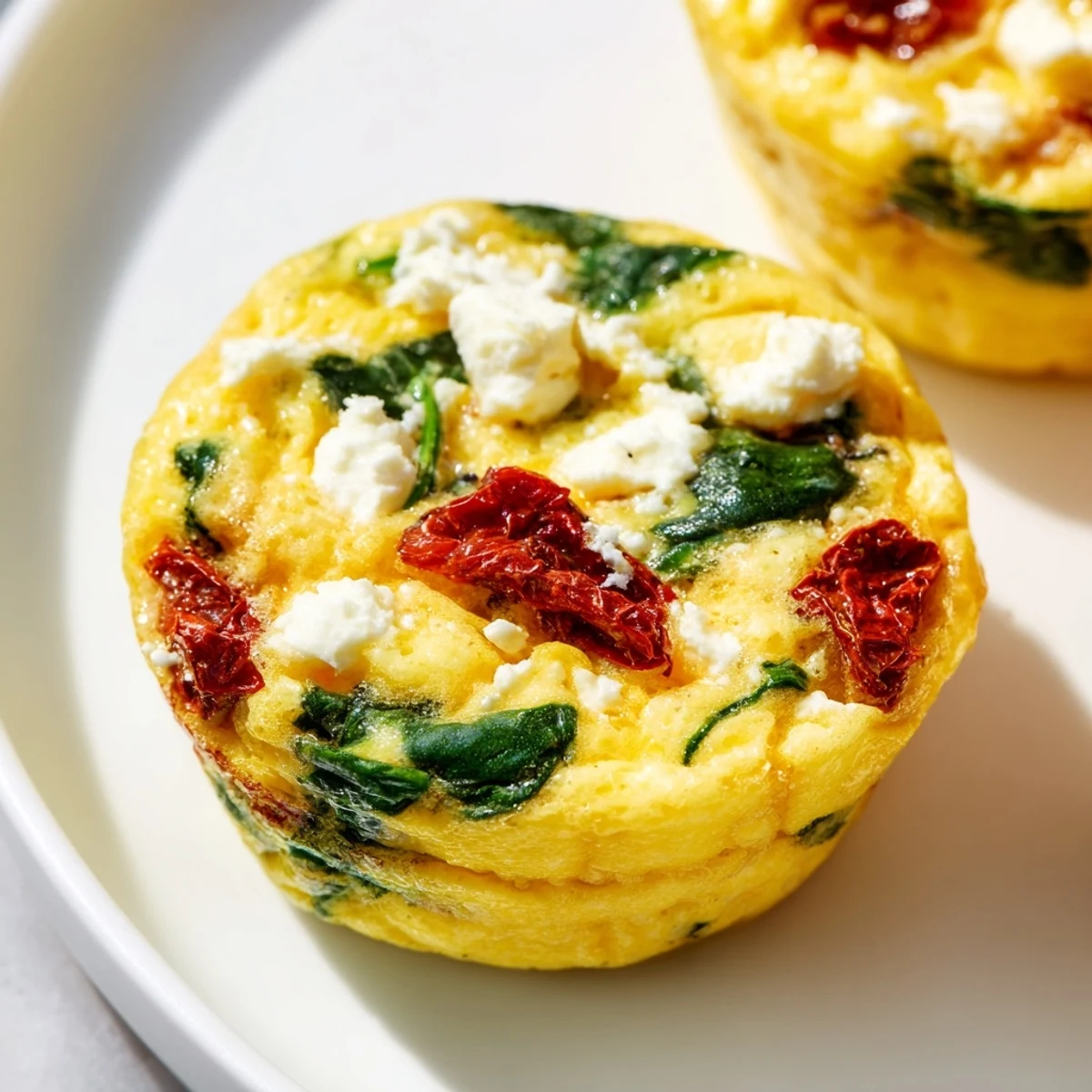 Golden spinach feta and sun dried tomato egg muffin cups fresh from oven