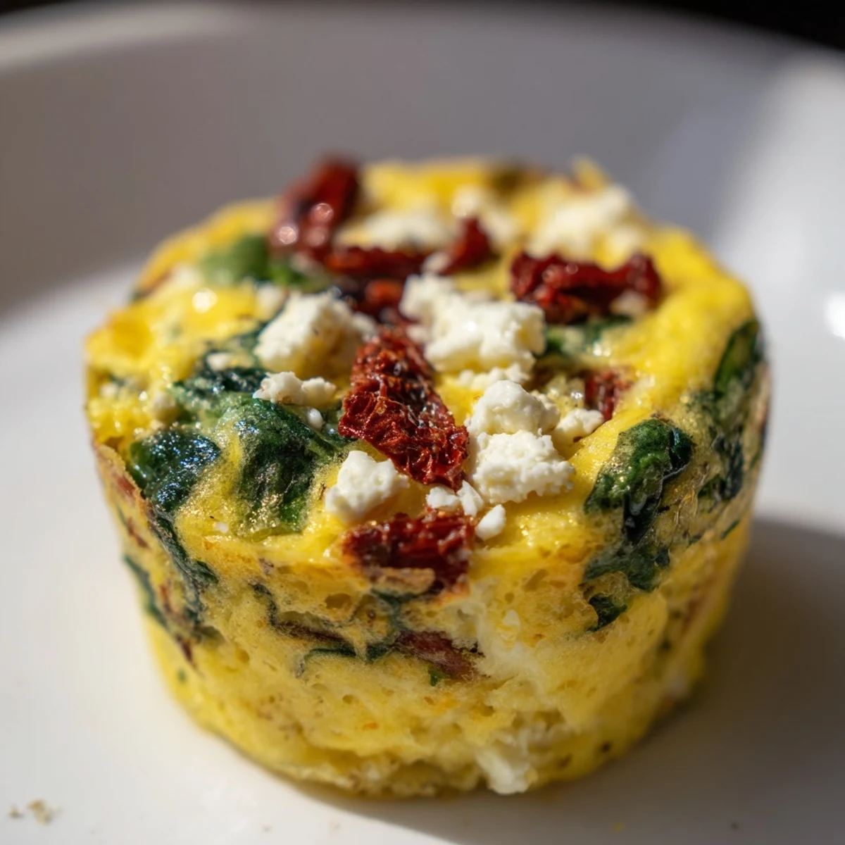 Fluffy Mediterranean egg muffins packed with vibrant spinach and crumbled feta cheese