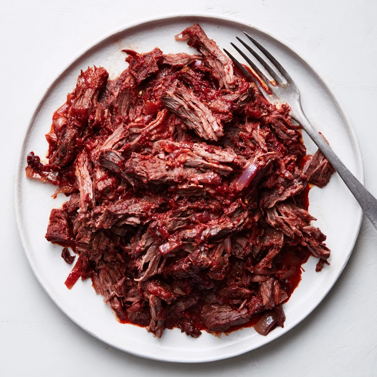 Golden shredded beef barbacoa garnished with fresh cilantro and served with warm tortillas