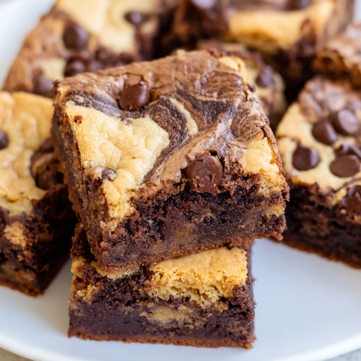 Homemade fudgy chewy brookies combining rich brownie and cookie dough swirled together in a baking pan
