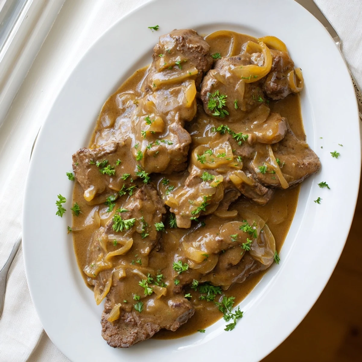 Tender cube steak simmered in creamy beef gravy served over fluffy mashed potatoes for a comforting Southern dinner