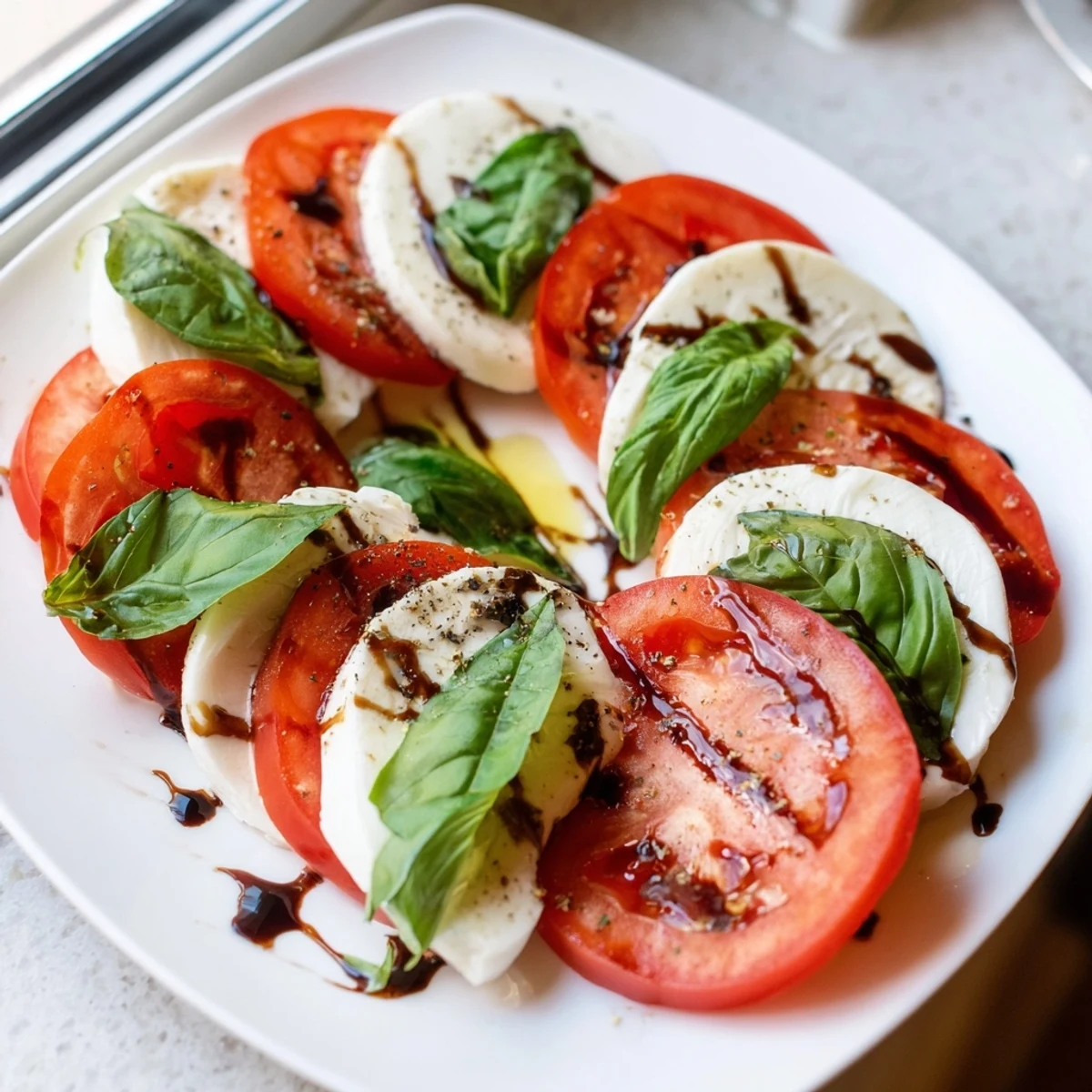 Serve Caprese Salad Recipe immediately for maximum freshness with cracked pepper.