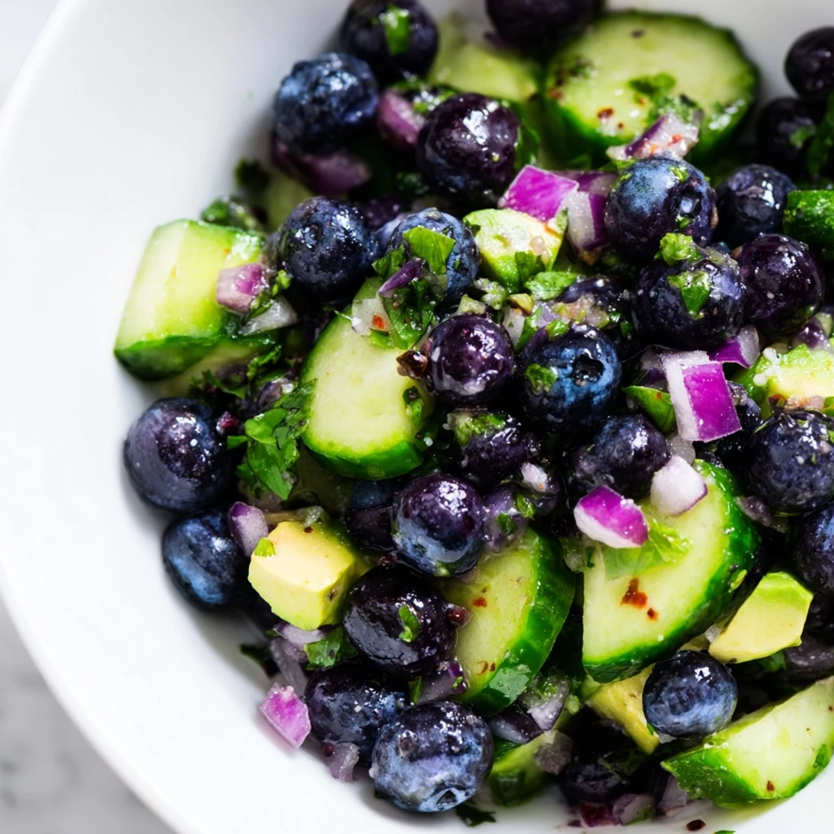 Blueberry cucumber salsa bursting with plump berries, crisp cucumber, and fresh cilantro