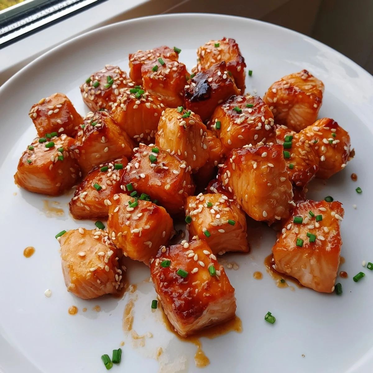 Golden hot honey salmon bites nestled in lettuce cups with a glistening chili-honey sauce