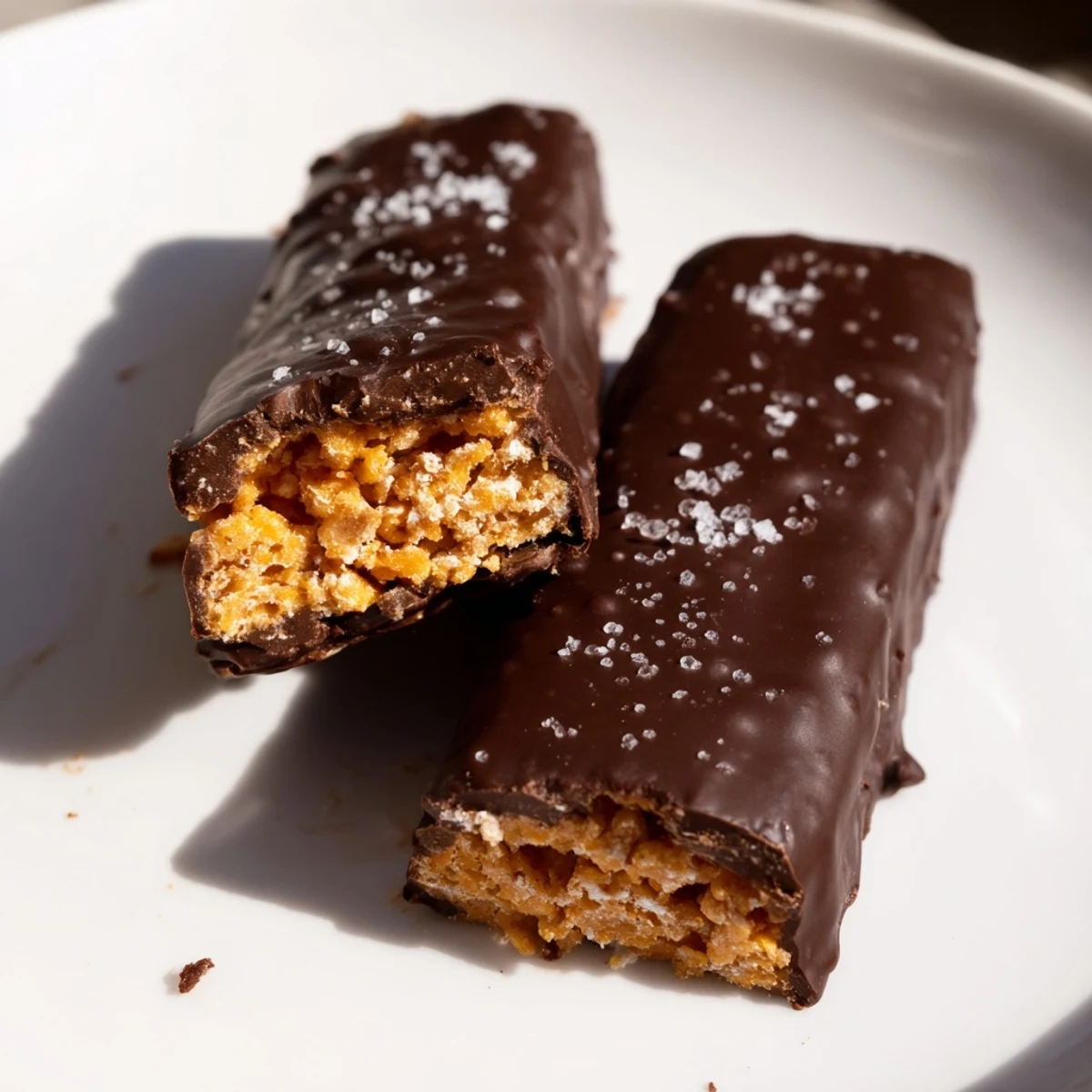 Crunchy Healthy Homemade Butterfingers bars drizzled with melted chocolate and sprinkled with sea salt
