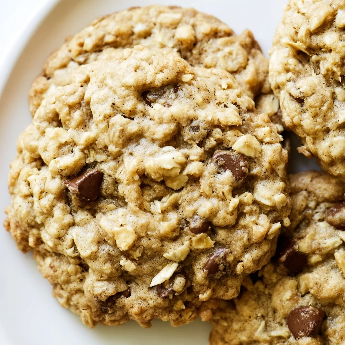 Soft chewy banana oatmeal cookies stacked on a wire cooling rack close-up