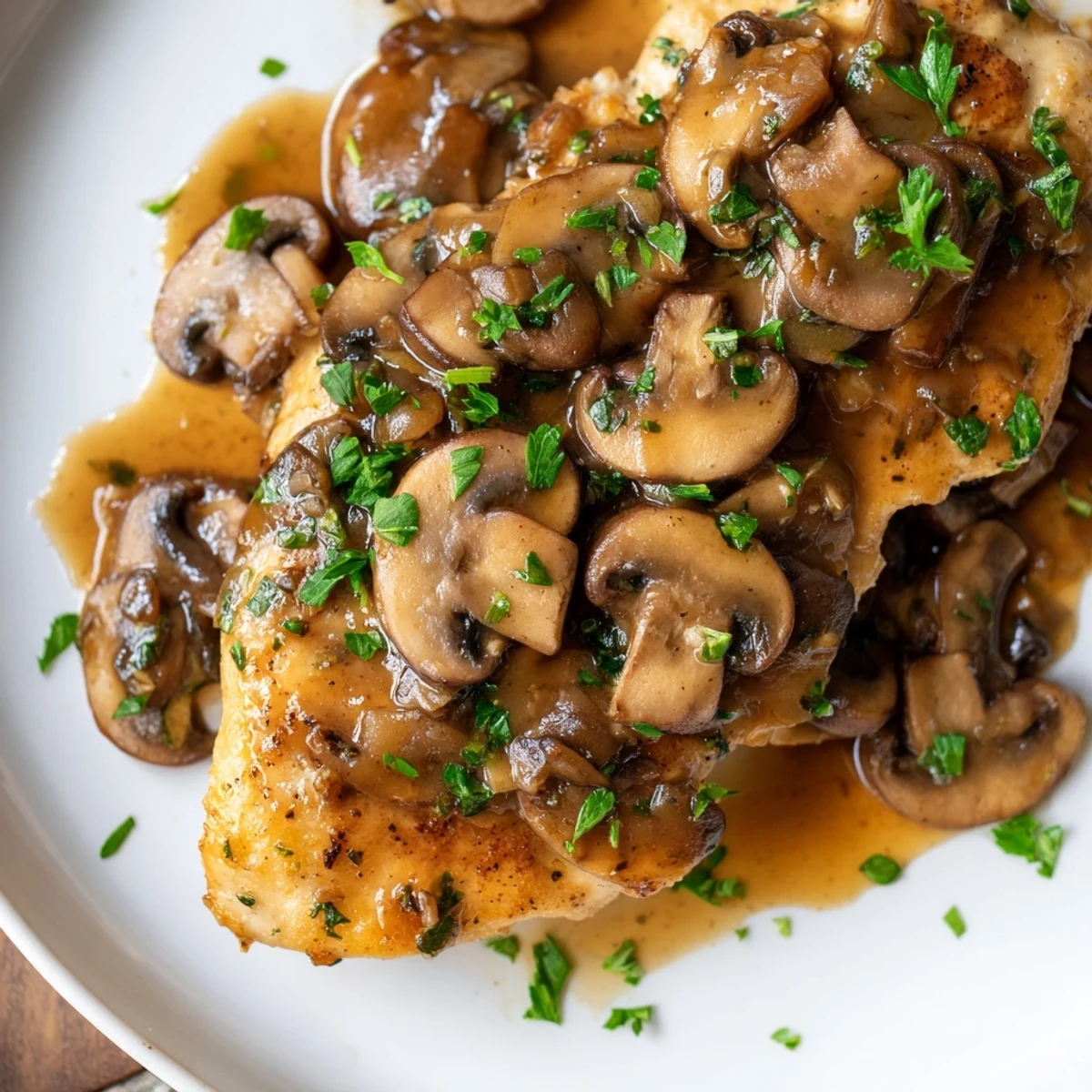 Golden dairy-free Chicken Marsala with mushrooms in rich Marsala wine sauce
